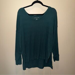 American Eagle Women’s Ribbed Long Sleeve Top, Forest Green, Soft Knit